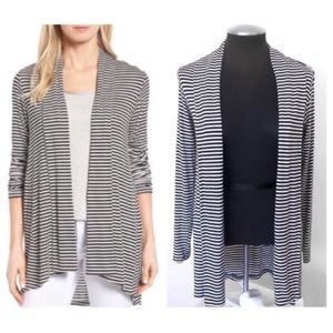 Bobeau sailor light weight front open striped open navy blue white cardigan XL